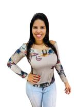 Blusinha Feminina Ombro a Ombro Manga 3/4 Doce Trama 101496