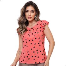 Blusinha Feminina Social Crepe Estampa Coração