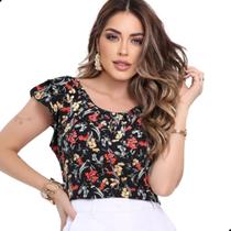Blusinha Feminina Social Crepe Estampa Floridas Lindas