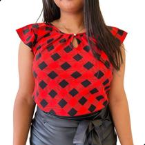 Blusinha Feminina Social Crepe Estampa Xadrez