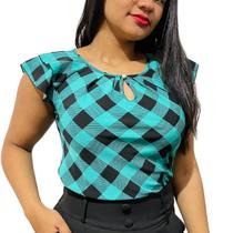 Blusinha Feminina Social Crepe Estampa Xadrez