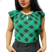 Blusinha Feminina Social Crepe Estampa Xadrez