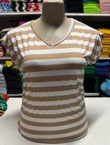 Blusinha feminina tamanho gg cor Marrom e branco listrado.