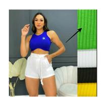 Blusinha Feminina Top Cropped Brasil Copa Torcida Manga Curta Blusinha Feminina Top Cropped Brasil Copa Torcida Manga Curta
