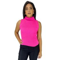 Blusinha Feminina Tricot Social Regata Cavada Gola Alta