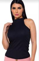 Blusinha Gola Alta Canelada Regata Feminina Com e Sem Bojo Tendência
