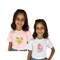 Blusinha Infantil Cropped Manga Curta Juvenil Kit 2 Peças
