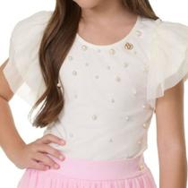 Blusinha Infantil Meninas Bika Perolas Branca Off - 1851