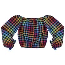 Blusinha Look Jeans Cropped Xadrez Blusinha Look Jeans Cropped Xadrez