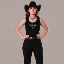 Blusinha Preta Feminina Regata Rendada Bordada Head Ox Moda Country Elastano Texas Ranch Jeans