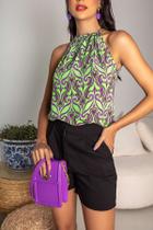 Blusinha Regata Gola de Laço com Manga T Estampada Floral