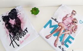 Blusinha T-shirt Feminina Branca Mãe e Filha fundo Rosa