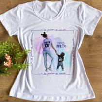 Blusinha T-shirt Feminina Branca Mãe e Filho Puro Amor Blusinha T-shirt Feminina Branca Mãe e Filho Puro Amor