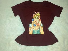 Blusinha T-shirt Malha Lançamento Estampada - Moça Vinho M-G - Casa Chic