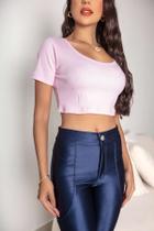 Blusinha Top Cropped Ribana Canelado Manga Curta - CYNDRA