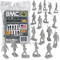 BMC Marx Plastic Army Men Marchando soldados dos EUA - Gray 27pc WW2 Figuras feitas nos EUA