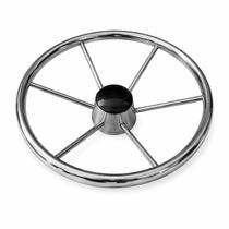 Bn1810 - volante nautico 6 raios ø 15.1/2 pol (394 mm) aco inoxidavel aisi 304 e central bakelite cor preta Bn1810 - volante nautico 6 raios ø 15.1/2 pol (394 mm) aco inoxidavel aisi 304 e central bakelite cor preta