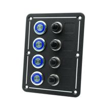 Bn1914 - painel de comando preto 4 botoes redondo nivelado 12vdc 10a led azul e porta fusiveis Bn1914 - painel de comando preto 4 botoes redondo nivelado 12vdc 10a led azul e porta fusiveis