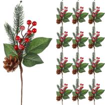 Boao, 12 peças, palitos de pinho de Natal de 28 cm com frutas vermelhas Boao, 12 peças, palitos de pinho de Natal de 28 cm com frutas vermelhas
