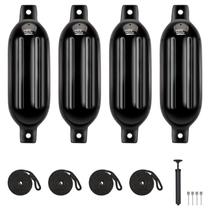 Boat Fenders KEMIMOTO para barco de 15-35 pés, pacote com 4 unidades infláveis pretas Boat Fenders KEMIMOTO para barco de 15-35 pés, pacote com 4 unidades infláveis pretas