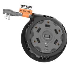 Bobina de cabo de extensão retrátil Power Strip com USB-C PD 20W