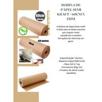 Bobina de papel semi kraft 60cm larg por 150mt embrulho, correios, pintura