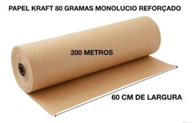 Bobina papel kraft pardo monolúcido 80 gramas 60 cm de largura 200 metros para embalhar pacotes loja