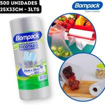 Bobina Picotada Saco Plástico Transparente Mercado Freezer Bompack - 25x33cm 3L - 500 unidades