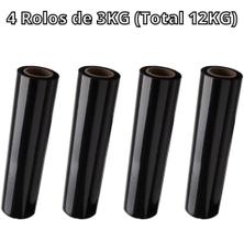 Bobina Rolo Filme Stretch Preto 50Cm X 25 Micras - 4 Rolos