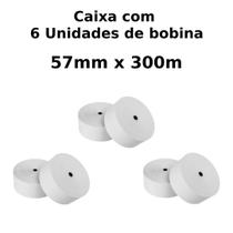 Bobina Térmica Sensível para Relógio de Ponto/ Comprovantes Fiscais Caixa com 6 Unidades 57mm x 300m Plavitec - Branca