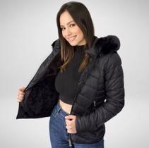 Bobojaco Jaqueta Puffer Feminina Moda Inverno Quentinha Capuz Removivel