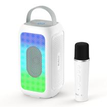 Bobtot Caixa de Som Bluetooth Portátil, 16h de Autonomia, Caixa de Som Sem Fio, Máquina de Karaokê com Potência de Pico e Microfone, Som Mágico, Eco, Modo EQ (Branco, com 1 Microfone)