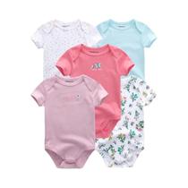 Bodies De Manga Curta Para Bebê Menina, Pacote Com 5, 100% Algodão, Roupas Para Recém-Nascidos