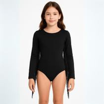 Body Ana Castela Country Infantil Menina Manga Longa c/ Franja Preto