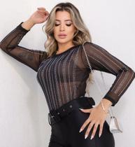 Body aplique de brilho manga longa Body aplique de brilho manga longa