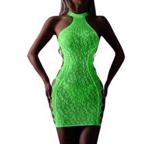 Body arrastão fluorescente mini vestido sensual