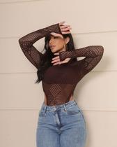 Body Arrastão Manga Longa Cavado Moda Blogueira Balada Body Arrastão Manga Longa Cavado Moda Blogueira Balada