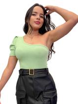 Body Assimétrico Com Manga Princesa Única, Com Bojo Body Assimétrico Com Manga Princesa Única, Com Bojo