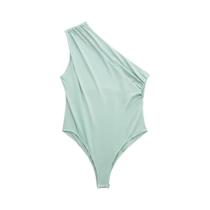 Body Assimétrico Franzido Feminino - Um Ombro, Alças Largas e Botão de Pressão - Moda Sexy