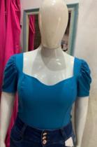 Body azul feminino Plus Size manga curta princesa G Body azul feminino Plus Size manga curta princesa G