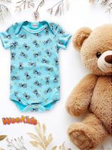 Body Azul Ursinho de Manga Curta WeeKids - Suedine 100% Algodão para Bebê Body Azul Ursinho de Manga Curta WeeKids - Suedine 100% Algodão para Bebê