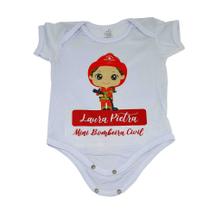 Body Baby Branco Personalizado Filha Mini Bombeira Civil