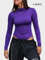 Body básico feminino manga longa gola alta suplex 4 estações collant