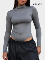 Body básico feminino manga longa gola alta suplex 4 estações collant