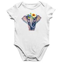 Body Bebê Algodão Elefante E Flores - Foca na Moda