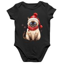 Body Bebê Algodão Gato Natalino Gorro e Cachecol - Foca na Moda