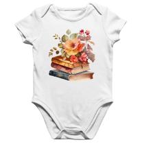 Body Bebê Algodão Livros e flores - Foca na Moda