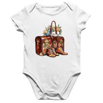 Body Bebê Algodão Mala e Botas Retrô Flores - Foca na Moda