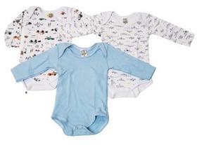Body bebê algodão menino manga longa kit 3 peças