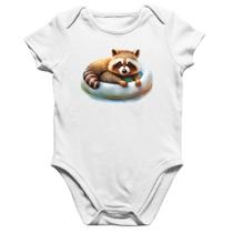 Body Bebê Algodão Panda Vermelho Relaxando Na Piscina - Foca na Moda